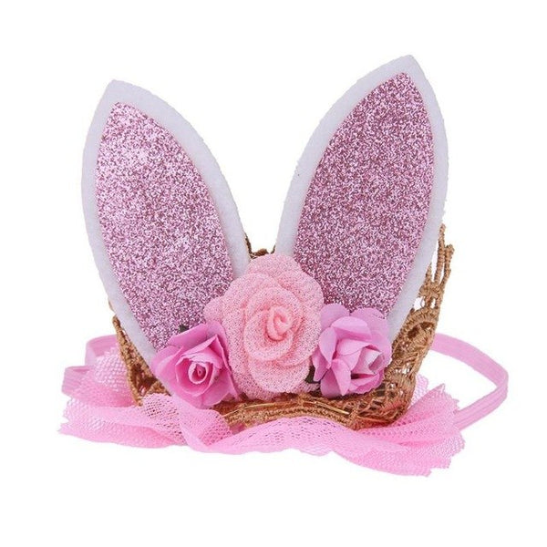 New Baby Kids 3 Pcs Flowers Lace Crown Rabbit Ears Cute Headband Girls Birthday Party Princess Hairband Child Hair Accessory