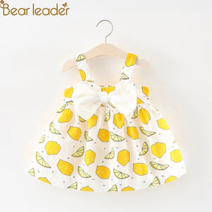 Bear Leader Girls Dresses 2018 Summer New Baby Fruit Print Halter Large Bow Sleeveless Vest Jumpsuit Princess Dress for 6-24M