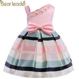 Bear Leader Girls Dresses 2018 New Girls Pearl Flower Party  Sleeveless Dress Strap Stripe  Princess Bow Dress For 3-8 Years