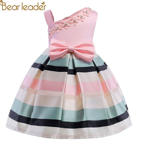 Bear Leader Girls Dresses 2018 New Girls Pearl Flower Party  Sleeveless Dress Strap Stripe  Princess Bow Dress For 3-8 Years