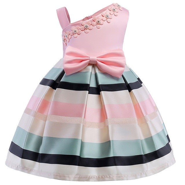 Bear Leader Girls Dresses 2018 New Girls Pearl Flower Party  Sleeveless Dress Strap Stripe  Princess Bow Dress For 3-8 Years
