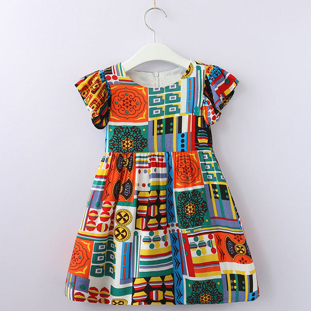 Bear Leader Girls Dresses 2018 Summer Girls Short-Sleeve Printing Geometric Pattern Dresses Design Baby Girls