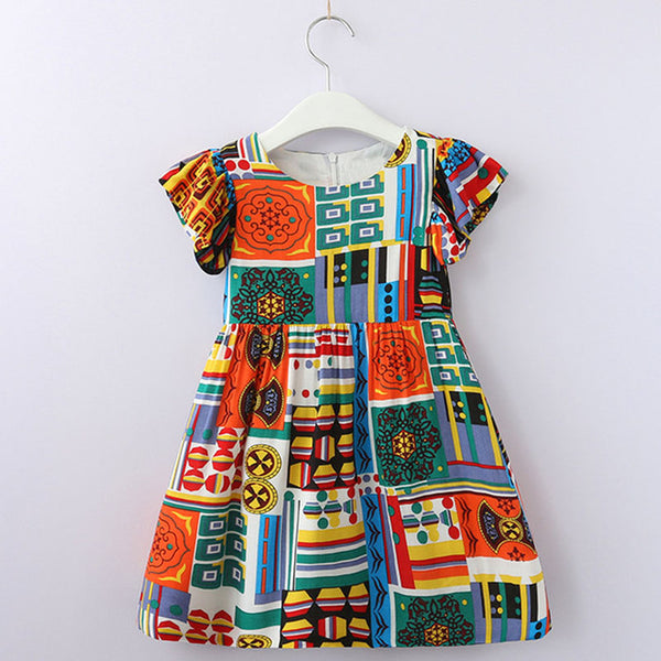 Bear Leader Girls Dresses 2018 Summer Girls Short-Sleeve Printing Geometric Pattern Dresses Design Baby Girls