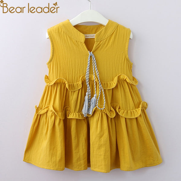 Bear Leader Girls Dresses 2018 Summer New Baby Bowsuit Children's Dress Neckline Camisole Dress Child Tassel Princess Dress