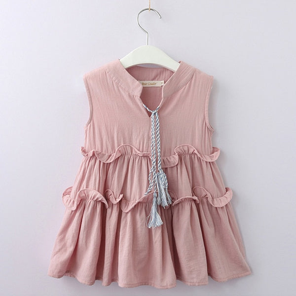 Bear Leader Girls Dresses 2018 Summer New Baby Bowsuit Children's Dress Neckline Camisole Dress Child Tassel Princess Dress