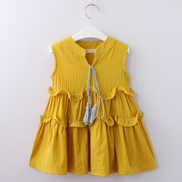 Bear Leader Girls Dresses 2018 Summer New Baby Bowsuit Children's Dress Neckline Camisole Dress Child Tassel Princess Dress