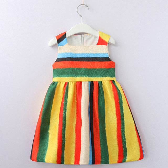 Bear Leader Girls Dresses  2018 New European And American Style Children Sleeveless Colorful Stripes Dress Design Kids Dresses
