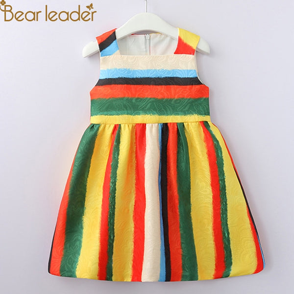Bear Leader Girls Dresses  2018 New European And American Style Children Sleeveless Colorful Stripes Dress Design Kids Dresses