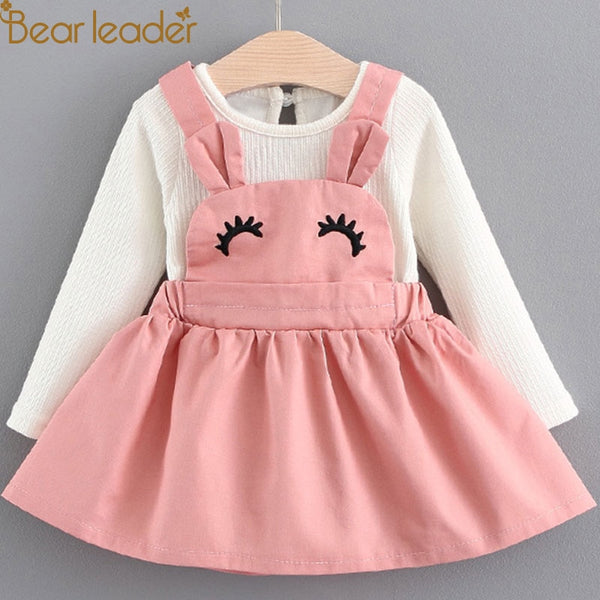 Bear Leader Girls Dresses 2018 New Fashion Autumn Baby Eyelash Curvy Rabbit Ear Sling Dress for 6-24M