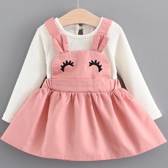 Bear Leader Girls Dresses 2018 New Fashion Autumn Baby Eyelash Curvy Rabbit Ear Sling Dress for 6-24M
