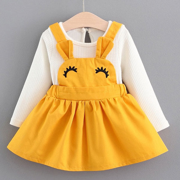 Bear Leader Girls Dresses 2018 New Fashion Autumn Baby Eyelash Curvy Rabbit Ear Sling Dress for 6-24M