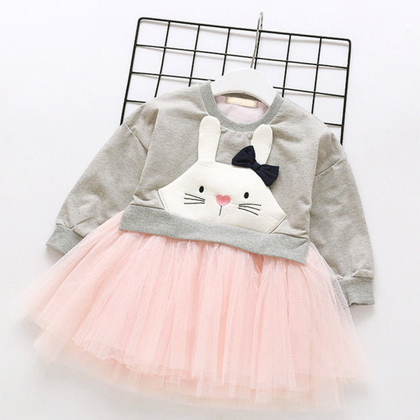 Bear Leader Girls Dresses 2018 New Fashion Girls Autumn Sweet Bow Bunny Applique Mesh Stitching Dress Cute girl costume for 3-7Y