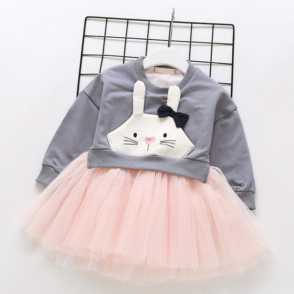 Bear Leader Girls Dresses 2018 New Fashion Girls Autumn Sweet Bow Bunny Applique Mesh Stitching Dress Cute girl costume for 3-7Y