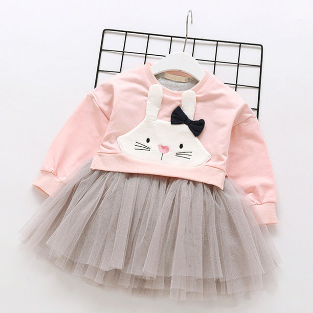 Bear Leader Girls Dresses 2018 New Fashion Girls Autumn Sweet Bow Bunny Applique Mesh Stitching Dress Cute girl costume for 3-7Y