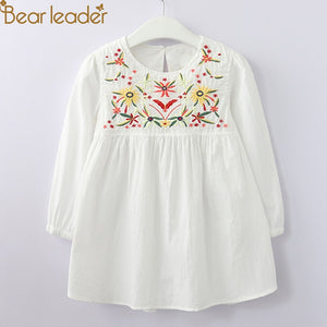 Bear Leader Girls Dress 2018 New Antumn Flower Embroidered Kids Dress Long Sleeve Dress For 3-11 Years