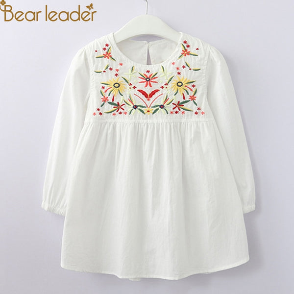 Bear Leader Girls Dress 2018 New Antumn Flower Embroidered Kids Dress Long Sleeve Dress For 3-11 Years