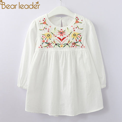 Bear Leader Girls Dress 2018 New Antumn Flower Embroidered Kids Dress Long Sleeve Dress For 3-11 Years