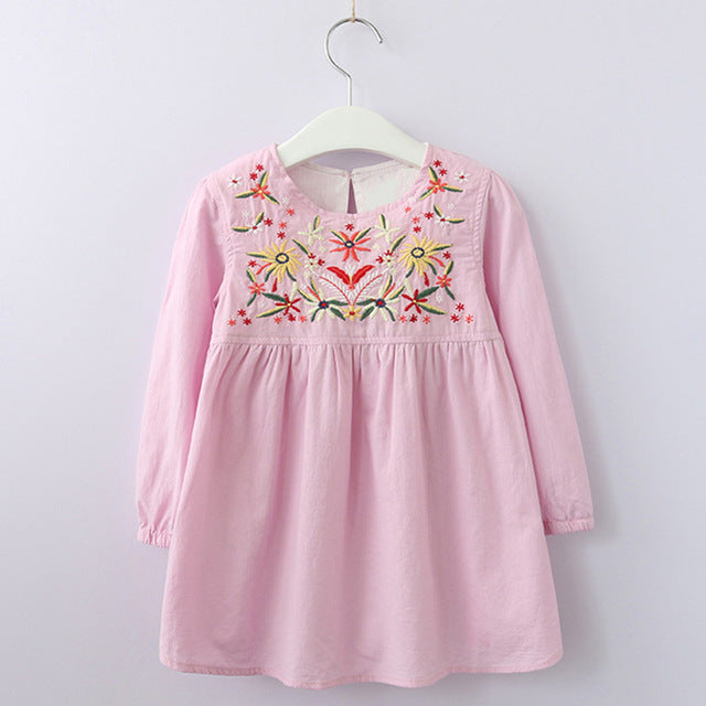 Bear Leader Girls Dress 2018 New Antumn Flower Embroidered Kids Dress Long Sleeve Dress For 3-11 Years