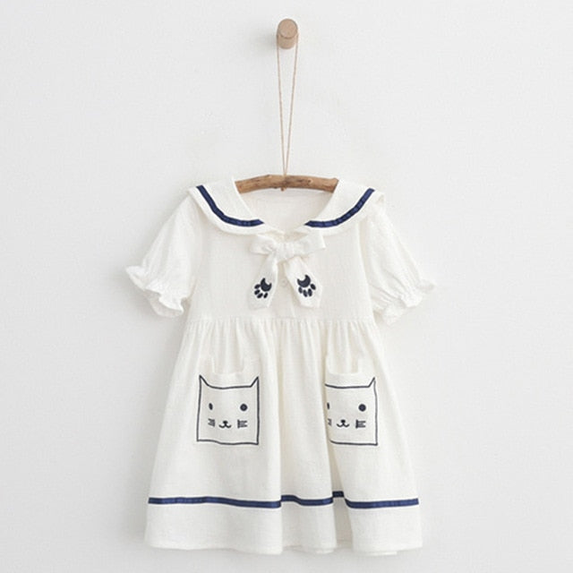Bear Leader Girls Dress 2018 New Summer Girls Military Dress Cartoon Print Sailor Collar Lantern Sleeve Design for Kids Clothes