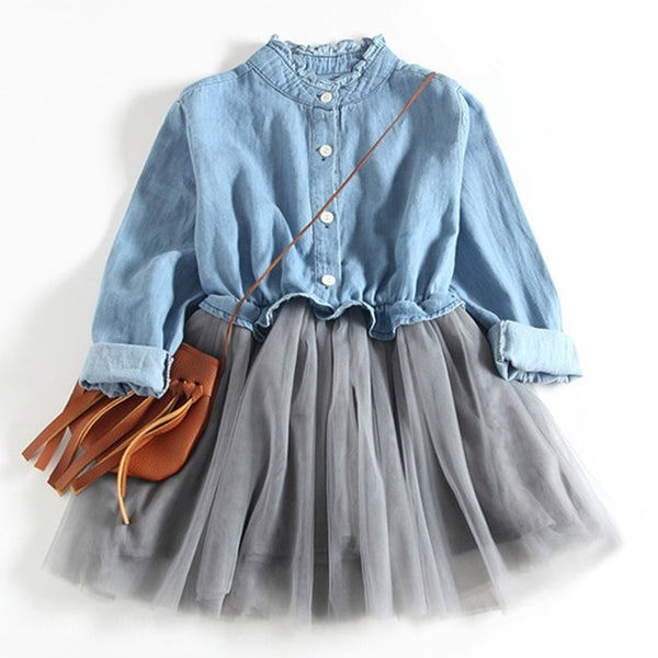 Bear Leader Girls Dresses 2018 New Summer Fashion Princess Cowboy Stitching Voile Denim Dresses  Girls Clothing For 3-7Y