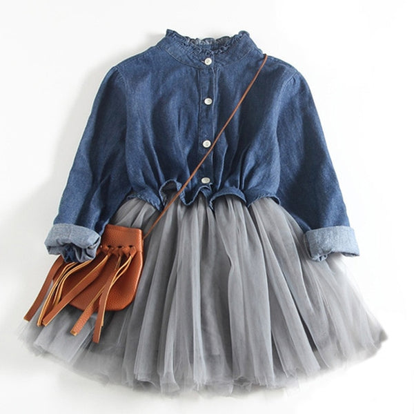 Bear Leader Girls Dresses 2018 New Summer Fashion Princess Cowboy Stitching Voile Denim Dresses  Girls Clothing For 3-7Y