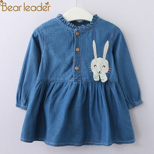 Bear Leader Girls Dress 2018 New Autumn Preppy Style Embroidery Kids Dress Peter Pan Collar Full Sleeve dress For 3T-8T