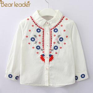 Bear Leader Girls Shirts 2018 New Autumn Chinese Style Flower Embroidered Kids Shirts Turn-down Collar Full Sleeve Shirt