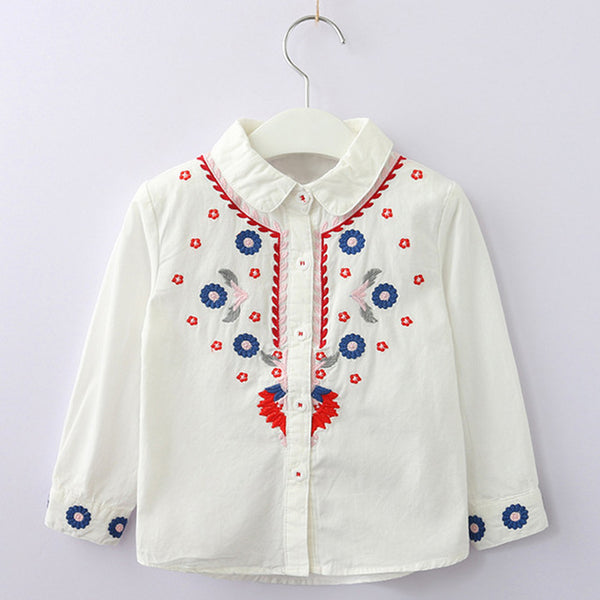 Bear Leader Girls Shirts 2018 New Autumn Chinese Style Flower Embroidered Kids Shirts Turn-down Collar Full Sleeve Shirt