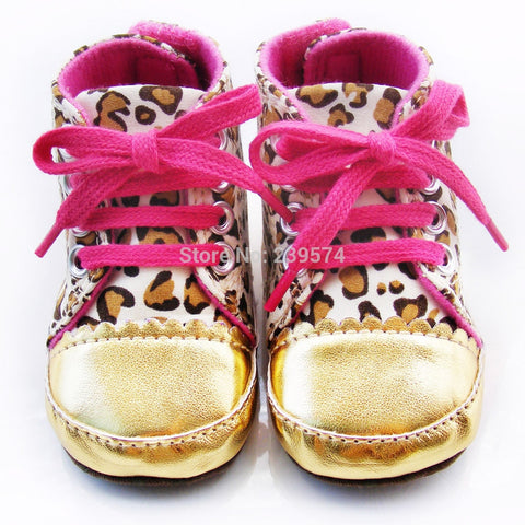 Cute Baby Shoes Girl Infant Toddler Leopard Gold Crib Shoes Walking Sneaker YYT149