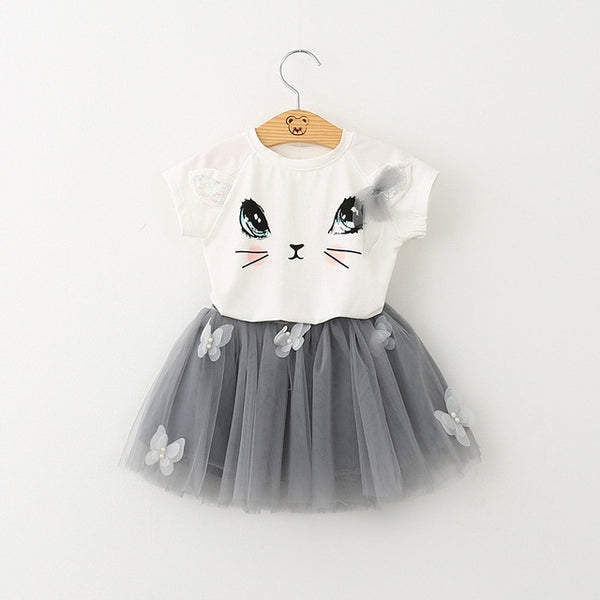 Bear Leader Girls Dress 2018 New Autumn Casual Style Cartoon Kitten Print Bow Design Dress for Girls Clothes Princess Dresses