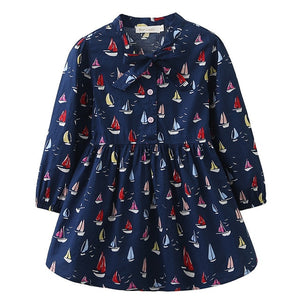 Bear Leader Girls Dress 2018 Autumn Brand Baby Girls Long Sleeve Cute Sailboat Print Ribbon Bow Kids Children Clothing Dress
