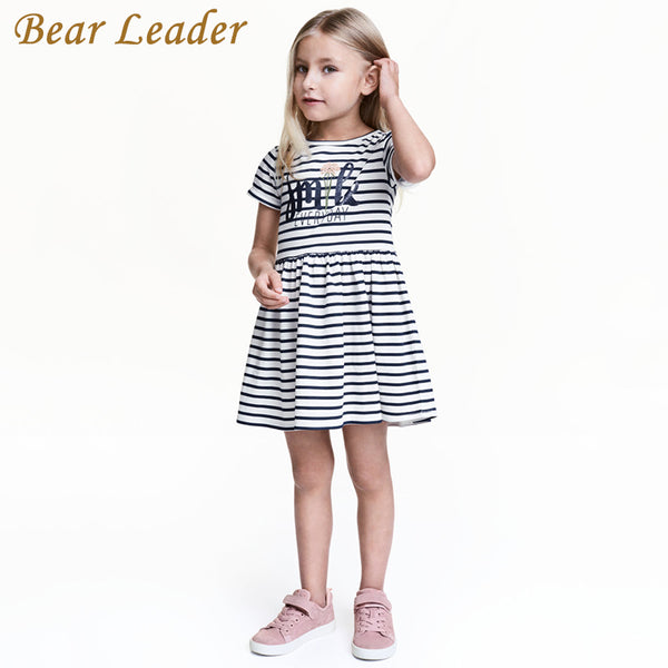 Bear Leader Girls Dress 2018 New Summer Style Children Clothing Black and White Striped Princess Dress for Girls Clothes 2-6Y