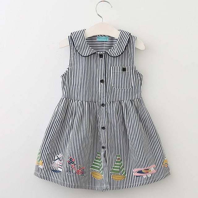 Bear Leader Girls Dress 2018 New Summer Style Brand Kids Dress Peter pan Collar Sleeveless Striped Pattern Pring for Baby Dress