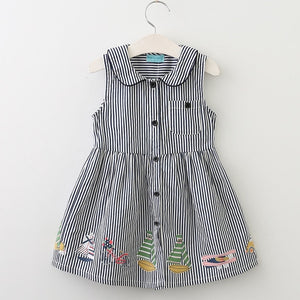 Bear Leader Girls Dress 2018 New Summer Style Brand Kids Dress Peter pan Collar Sleeveless Striped Pattern Pring for Baby Dress