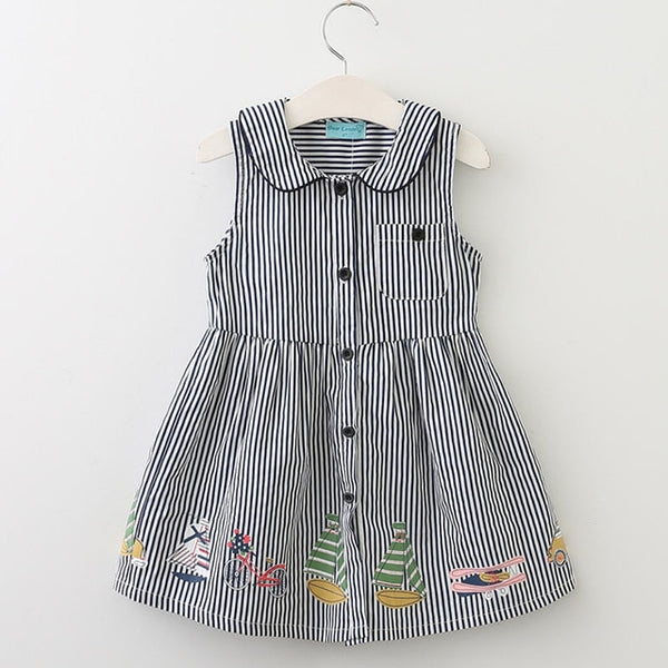 Bear Leader Girls Dress 2018 New Summer Style Brand Kids Dress Peter pan Collar Sleeveless Striped Pattern Pring for Baby Dress