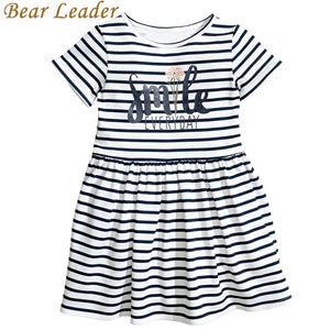 Bear Leader Girls Dresses New Summer 2018 Children Letter Striped O-Neck Style Fashion Girl Dress White Black Kids Clothes