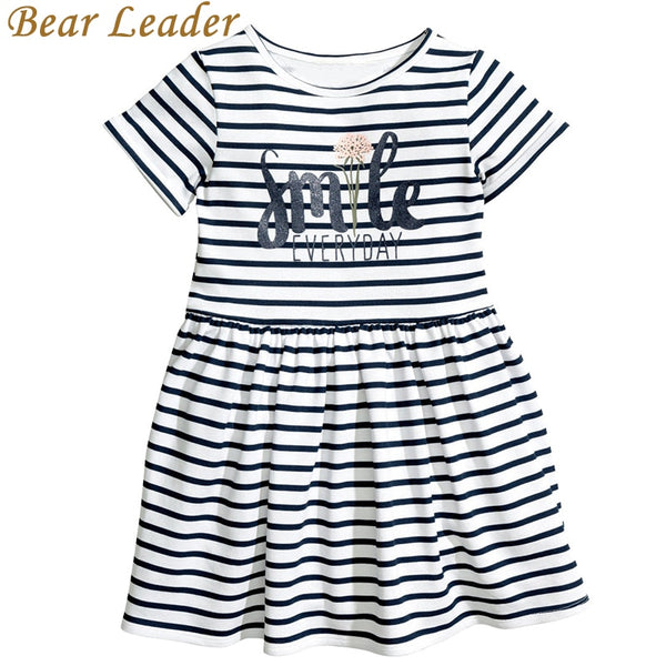 Bear Leader Girls Dresses New Summer 2018 Children Letter Striped O-Neck Style Fashion Girl Dress White Black Kids Clothes