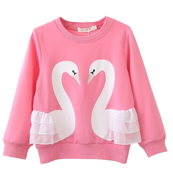Bear Leader Girls T-Shirt 2018 Autumn Brand Baby Girls Full T-Shirt  Cute Cartoon Bird  Lace Shirts Children Clothing Blouse