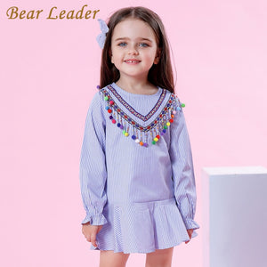 Bear Leader Girls Dress 2018 New Brand Autumn Girl Blouse Striped Robe Fille Ruffles Petal Sleeve Kids Clothing For 3-7 Years