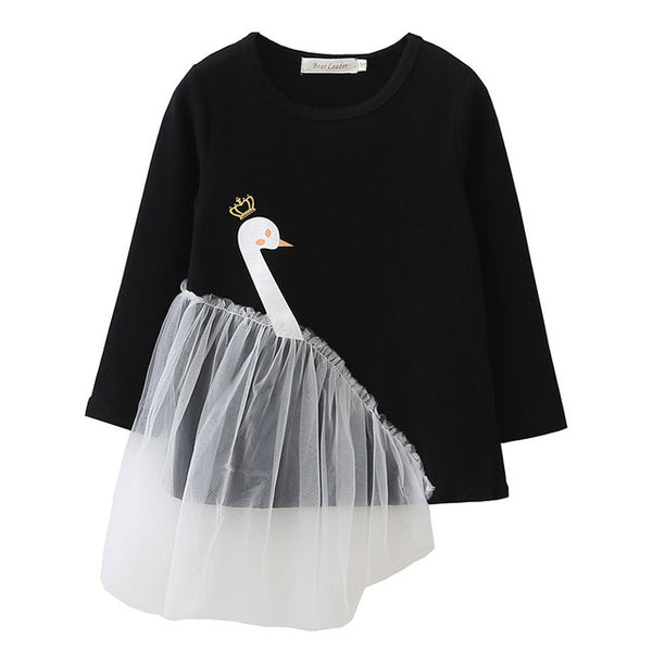 Bear Leader Girls T-Shirt 2018 Autumn Brand Baby Girls Full T-Shirt 3D Print Swan Girl Shirts Children Clothing Blouse For 3-7Y