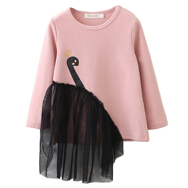 Bear Leader Girls T-Shirt 2018 Autumn Brand Baby Girls Full T-Shirt 3D Print Swan Girl Shirts Children Clothing Blouse For 3-7Y