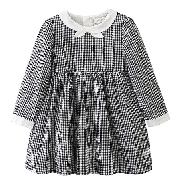 Bear Leader Girls Dress 2018 New Autumn Preppy Style Girls Dress White and Black Plaid Cute Neck Princess Dress For 3-7 Years