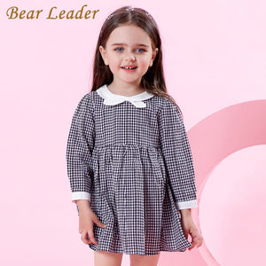 Bear Leader Girls Dress 2018 New Autumn Princess Dresses Long Sleeve Black Plaid Turn-downCollar Design Children Dress For 3-7Y