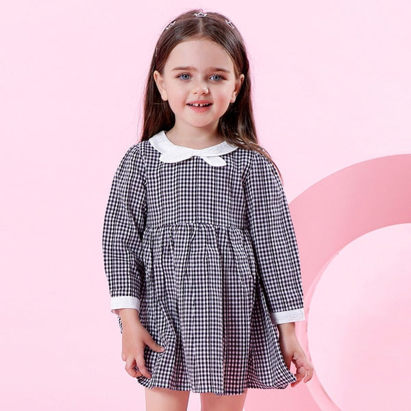 Bear Leader Girls Dress 2018 New Autumn Princess Dresses Long Sleeve Black Plaid Turn-downCollar Design Children Dress For 3-7Y