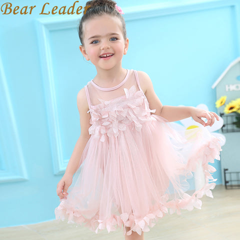 Bear Leder Girls Dress 2018 Brand Flowers Ball Gown for Girls Summer Sleeveless Appliques Solid Cute Dress for Princess Dress