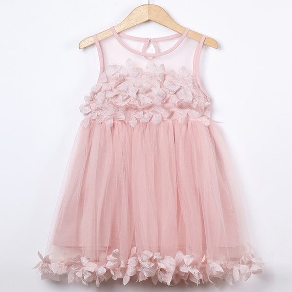 Bear Leder Girls Dress 2018 Brand Flowers Ball Gown for Girls Summer Sleeveless Appliques Solid Cute Dress for Princess Dress