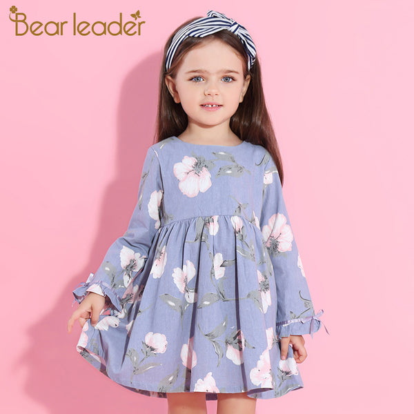 Bear Leader Girls Dress 2018 New Autumn Brand  Princess Dress Petal Sleeve Flowers Print Design Children Clothes For 3-9 Years