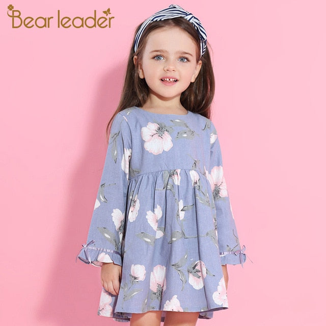 Bear Leader Girls Dress 2018 New Autumn Brand  Princess Dress Petal Sleeve Flowers Print Design Children Clothes For 3-9 Years