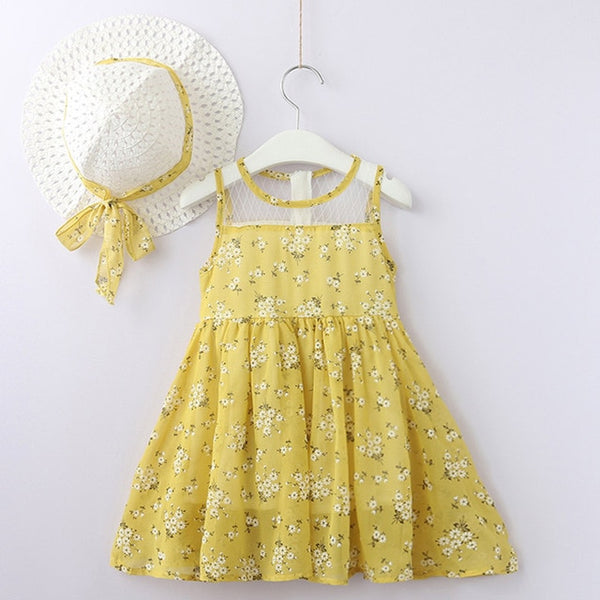 Bear Leader Girls Dress 2018 New Autumn Girls Clothes Sleeveless Full Flowers Design Dress With Hat For 2-6 Years Girls Clothing