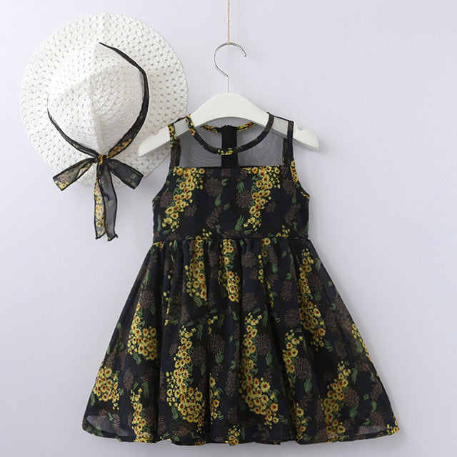 Bear Leader Girls Dress 2018 New Autumn Girls Clothes Sleeveless Full Flowers Design Dress With Hat For 2-6 Years Girls Clothing